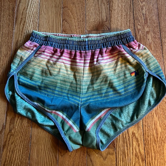 Aviator Nation Pants - Aviator Nation Rainbow Stripe Pull-On W Shorts Teal, Green, Pink, Yellow Tulum